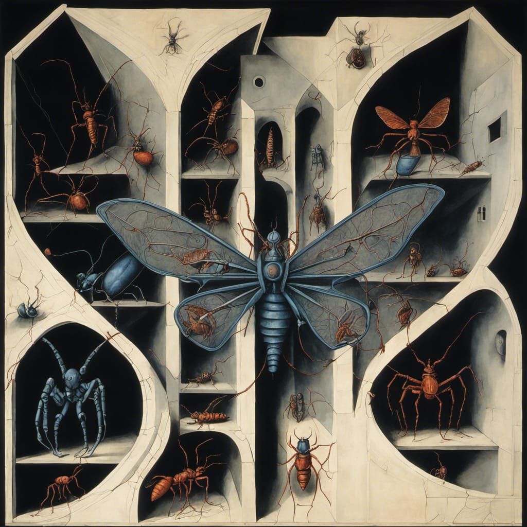 Grotesque Gothic Cathedral with Robot Insects