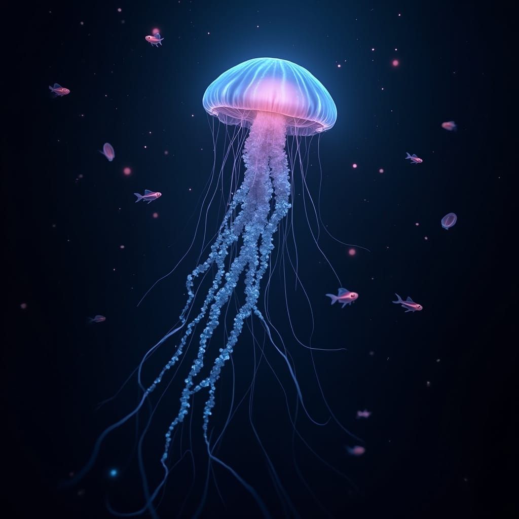 Bioluminescent Jellyfish in the Deep Sea