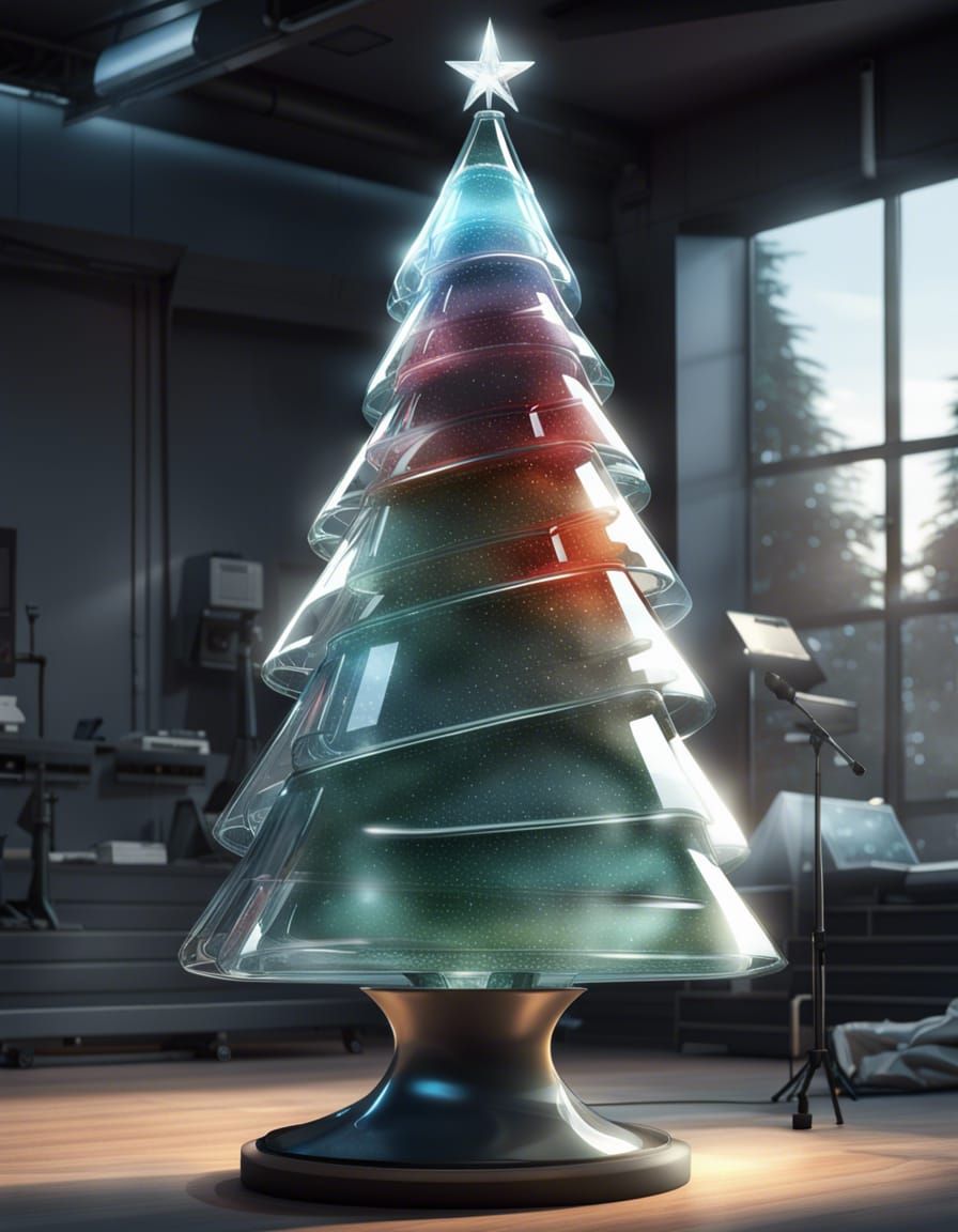 Transparent Glass Christmas Tree in Rehearsal Room