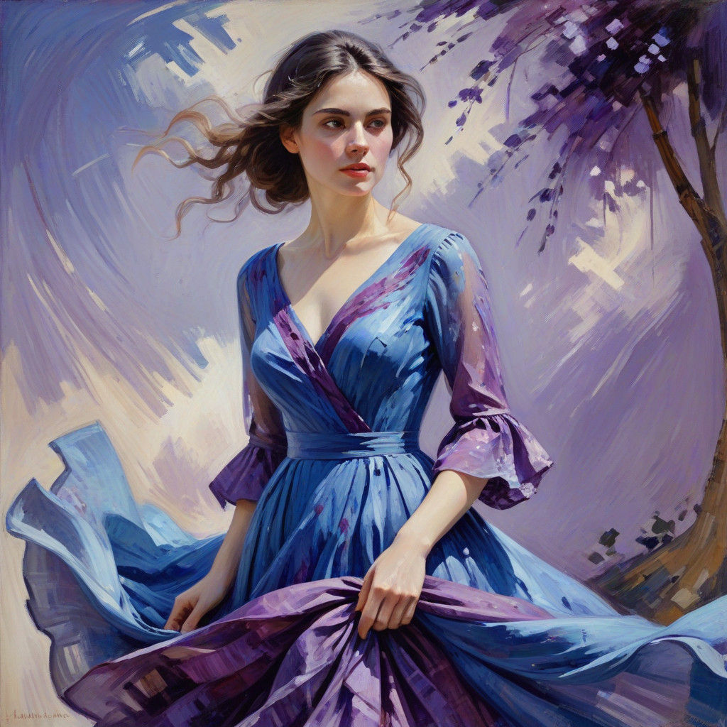 Ethereal Impressionist Masterpiece of a Blue-Dressed Woman