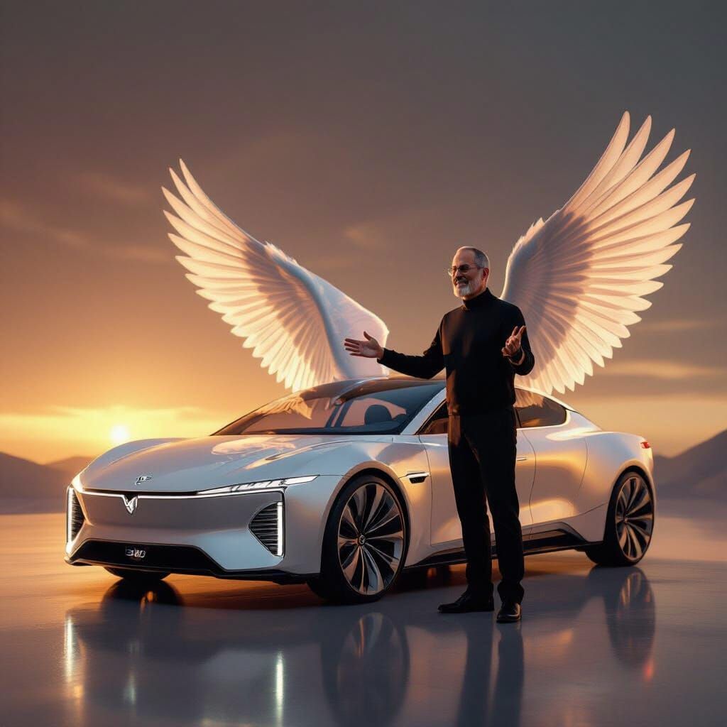 Steve Jobs Unveils Winged BYD Car in Visionary Launch