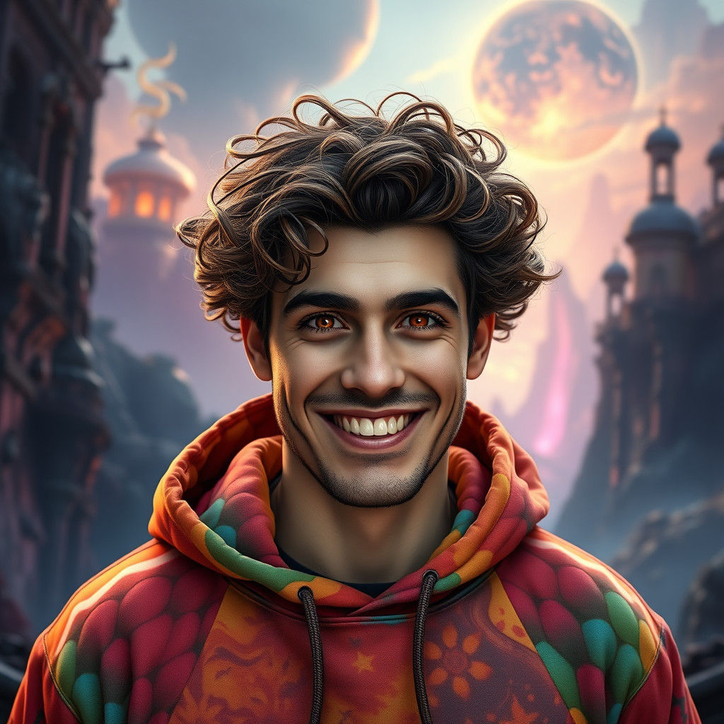 Expressive Man in Dreamlike Landscape, Digital Art