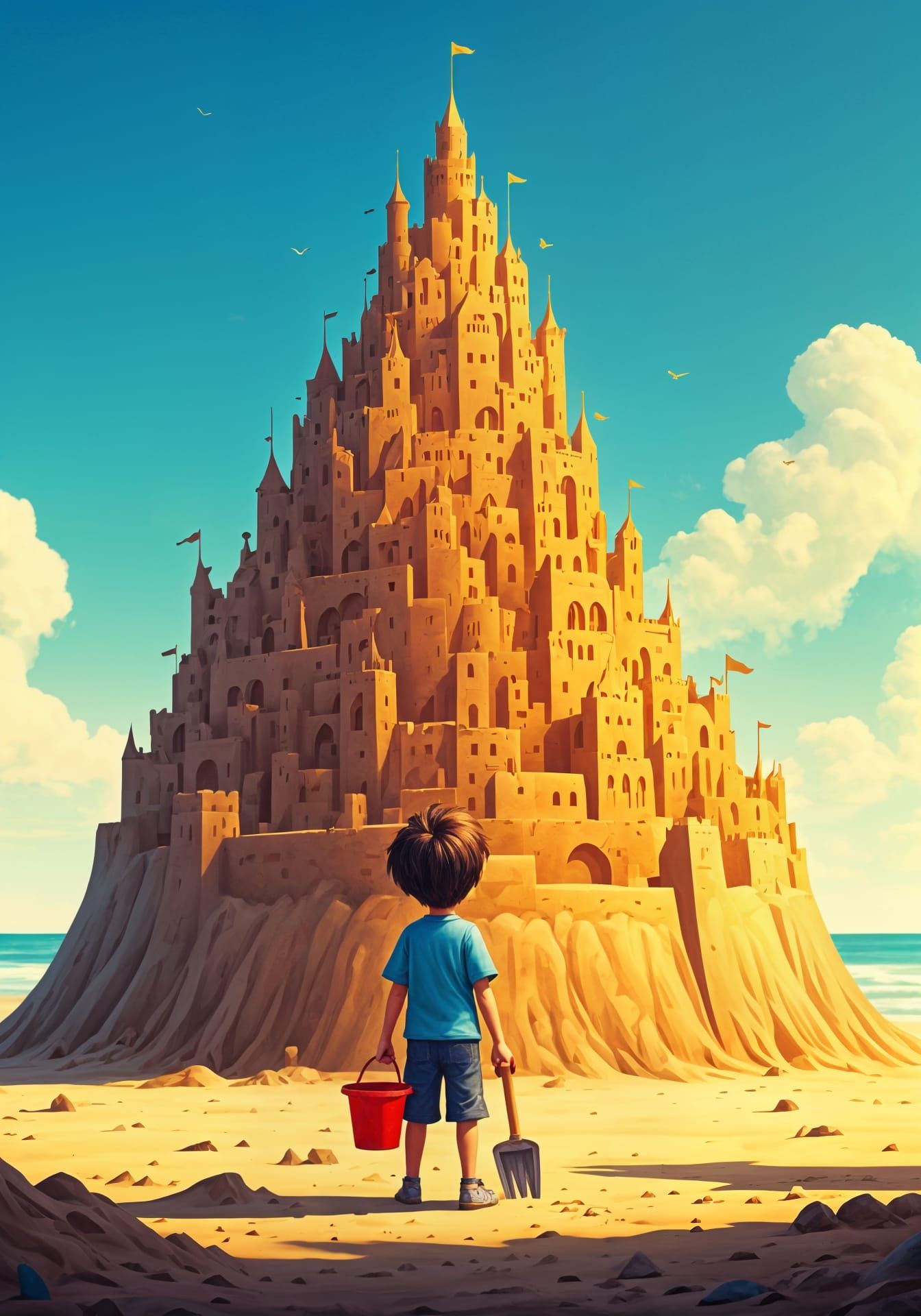Colossal Sandcastle Built By A Boy On Beach