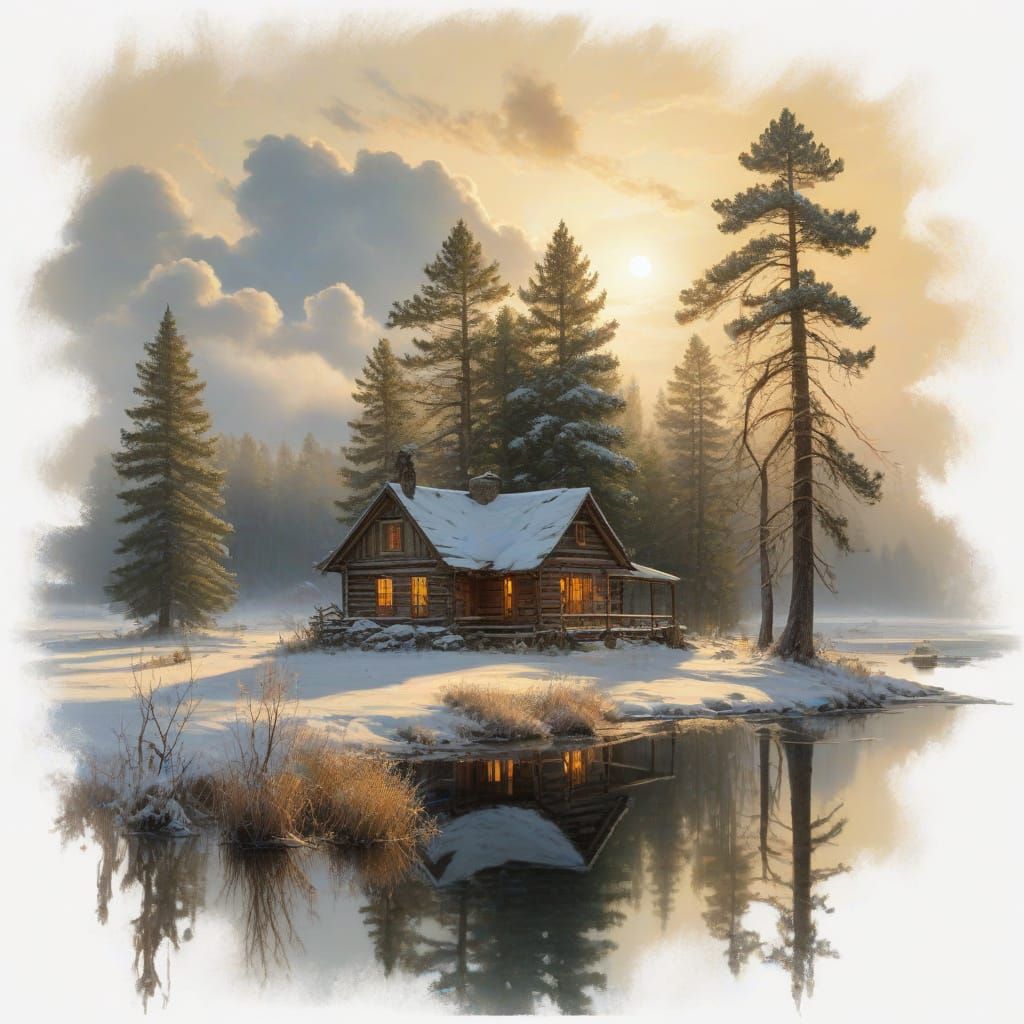 Winter Dawn: Traveler Emerges into Frosty Landscape