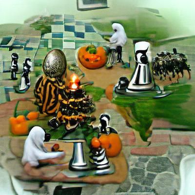 Holiday Chess Game: Surreal Thanksgiving vs. Halloween