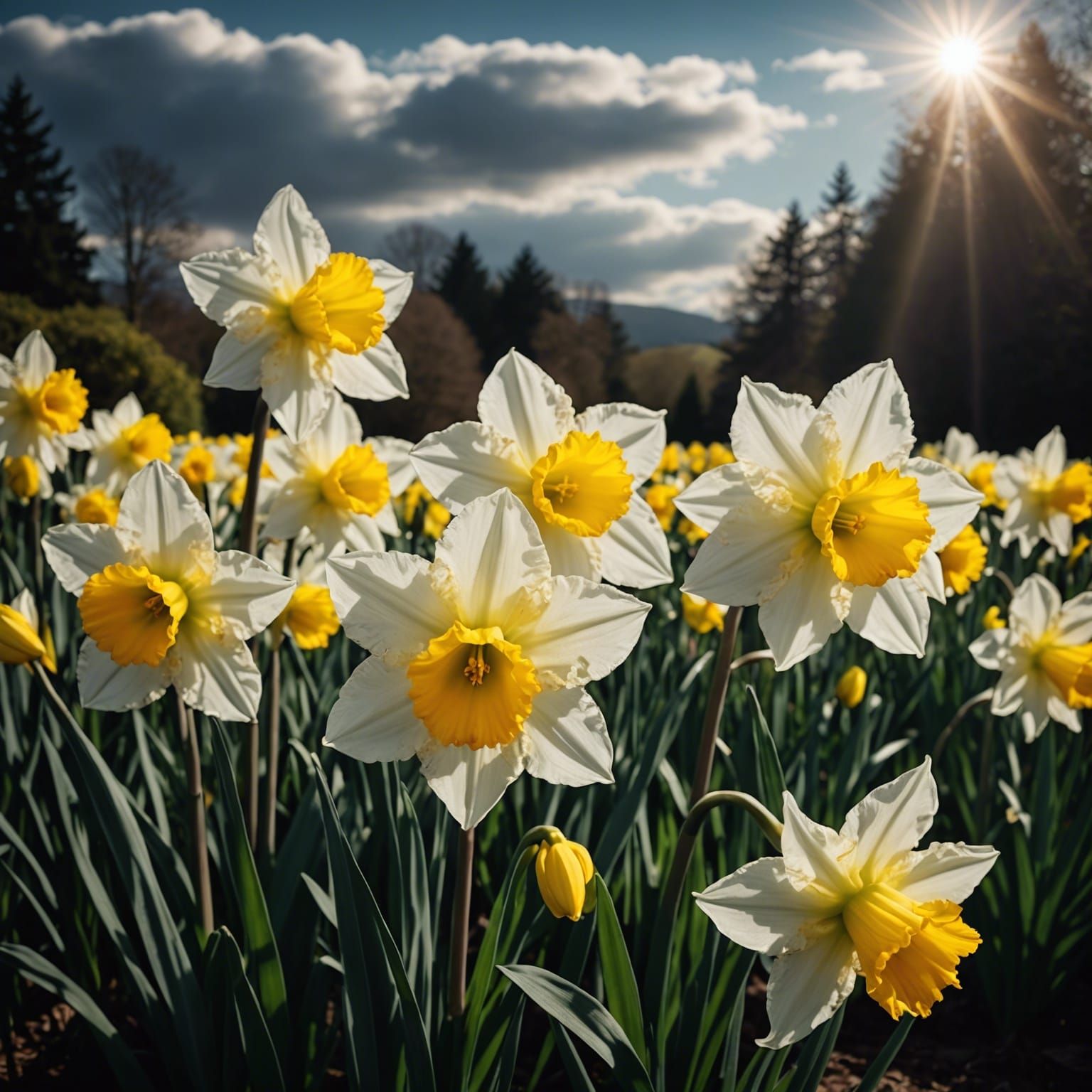 Dark Filigree Lace Daffodils in Divine Light