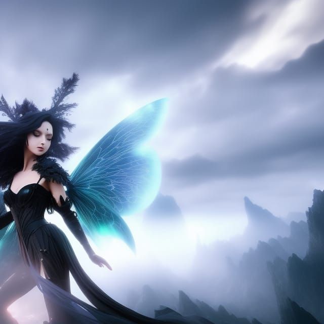 Gothic Crystal Fairy with Holographic Wings