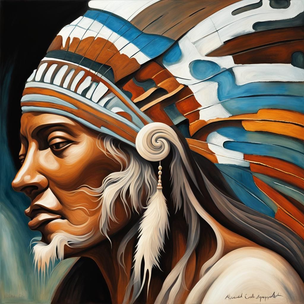 Grieving Woman in Art Nouveau Cave Painting Style