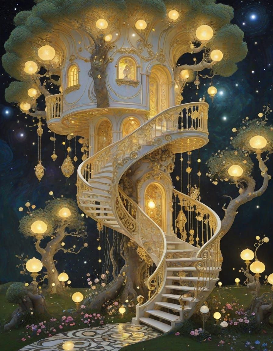 Glowing Tree House in Whimsical Rococo Style