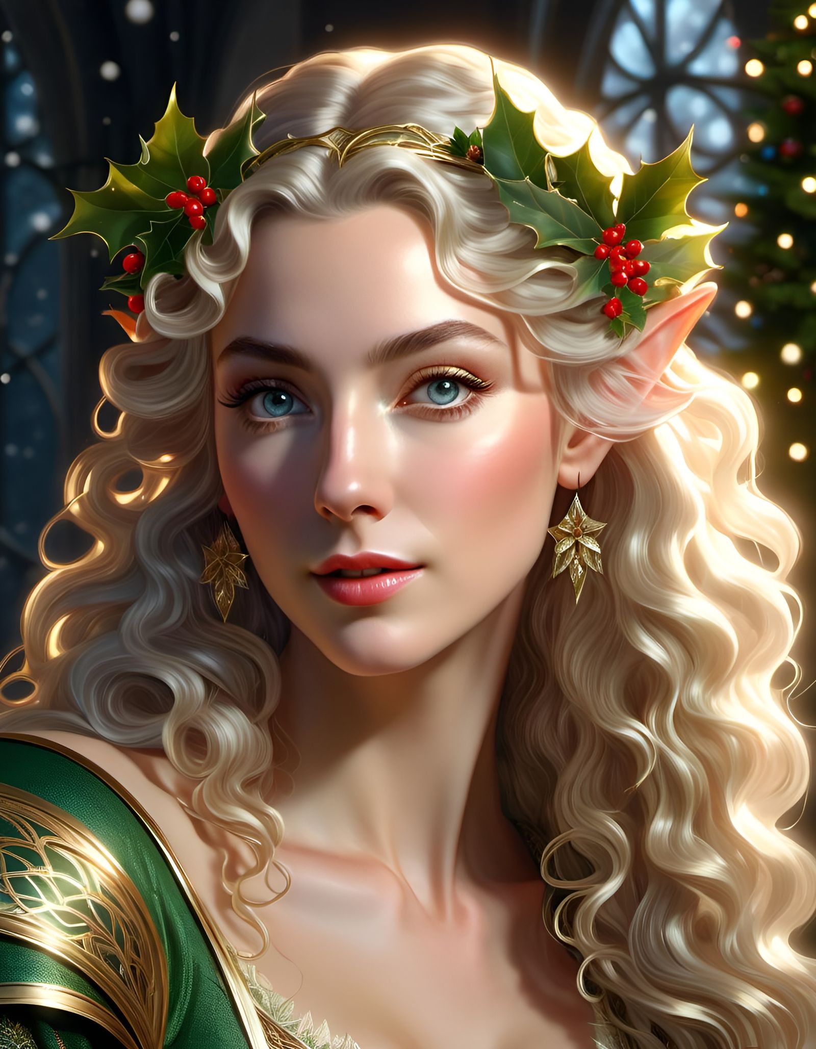 Festive Christmas Elf Portrait in Hyperrealistic Style