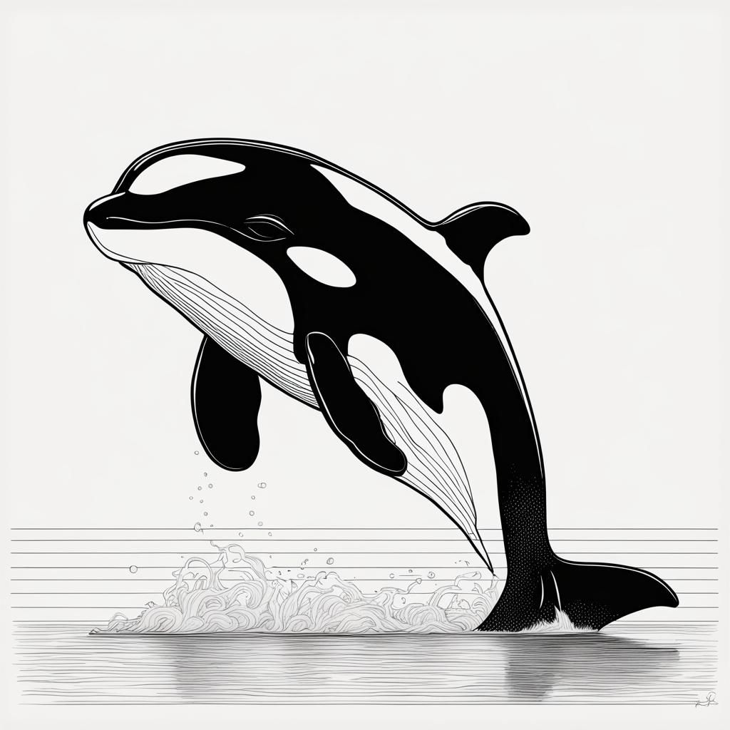 Simple Line Drawing of a Killer Whale