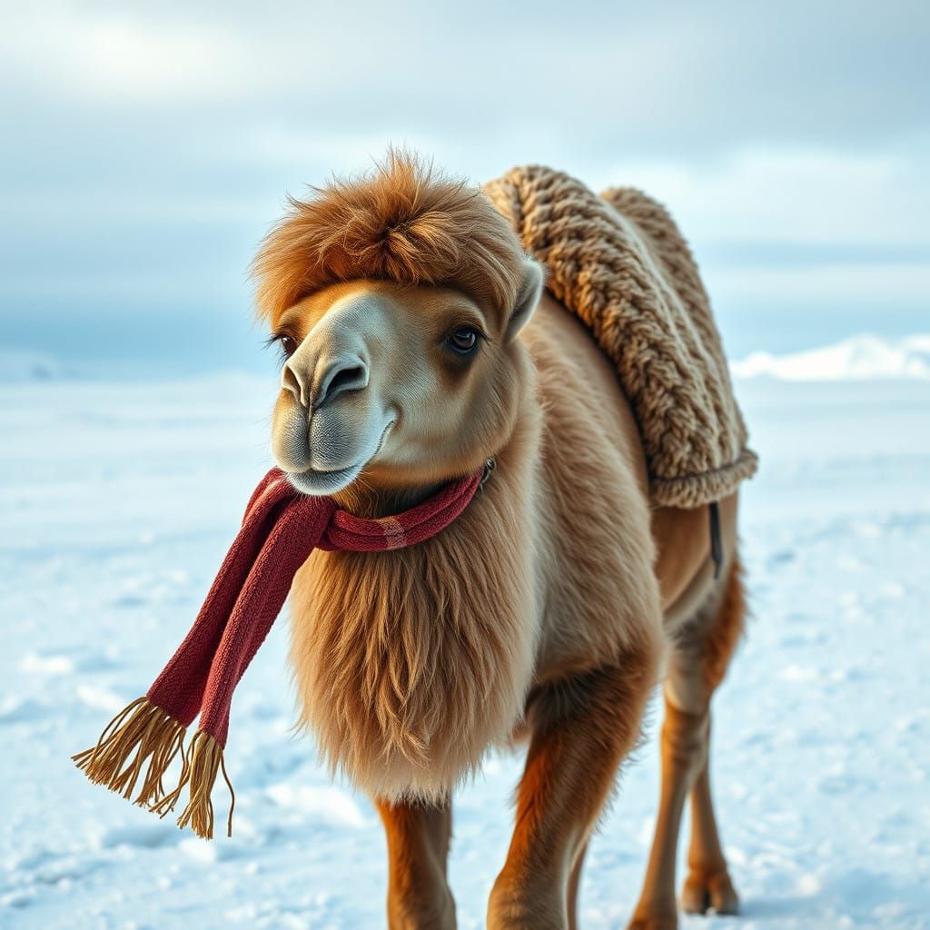 Majestic Dromedary Walks Arctic Tundra in Earth-Toned Hues