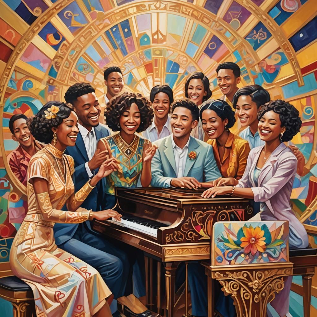 Neo-Cubism Friends United by Music and Art