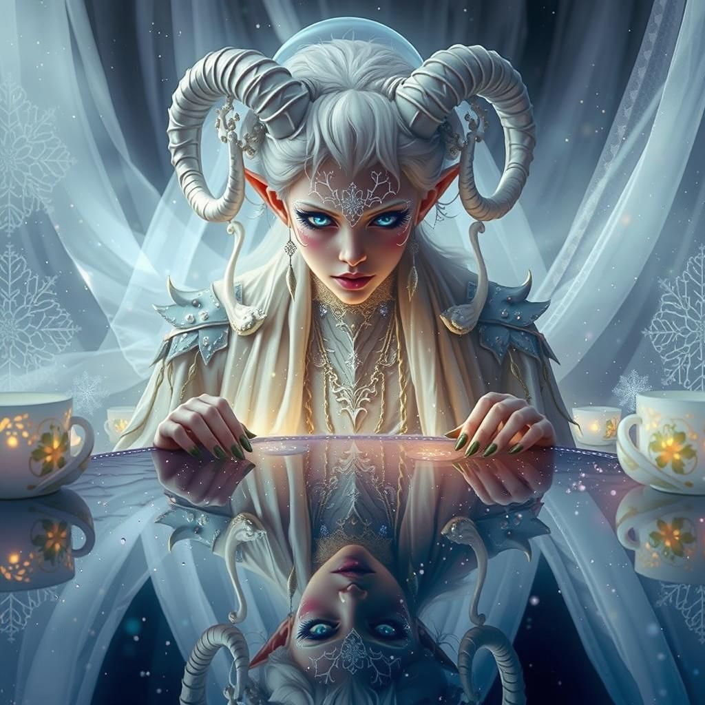 Tiefling Lady in Winter Wonderland: Surreal Digital Portrait