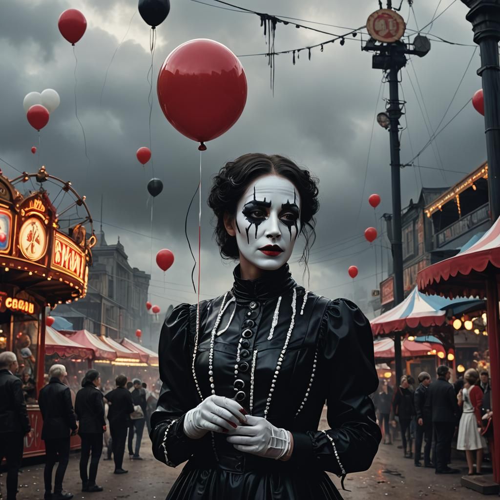 Sinister Mime with Red Balloon at Funfair