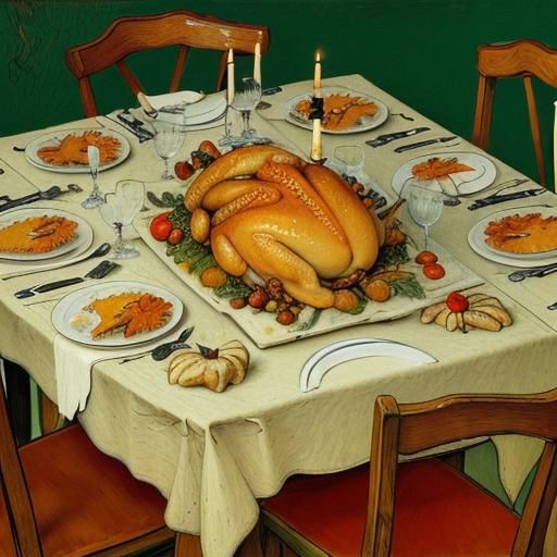 Surreal Thanksgiving Feast in Expressionist Style
