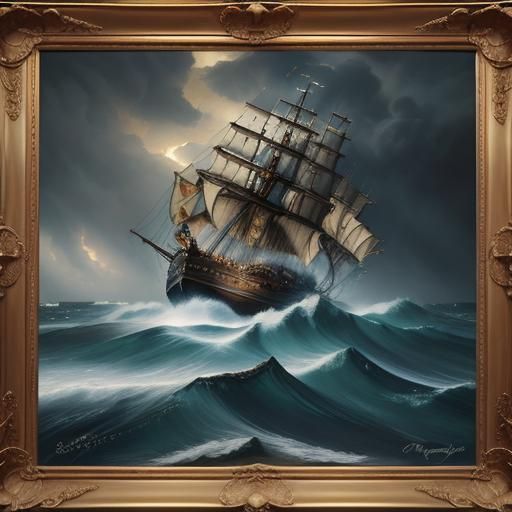 Pirate Galleon Battle in Baroque Oil Painting Style