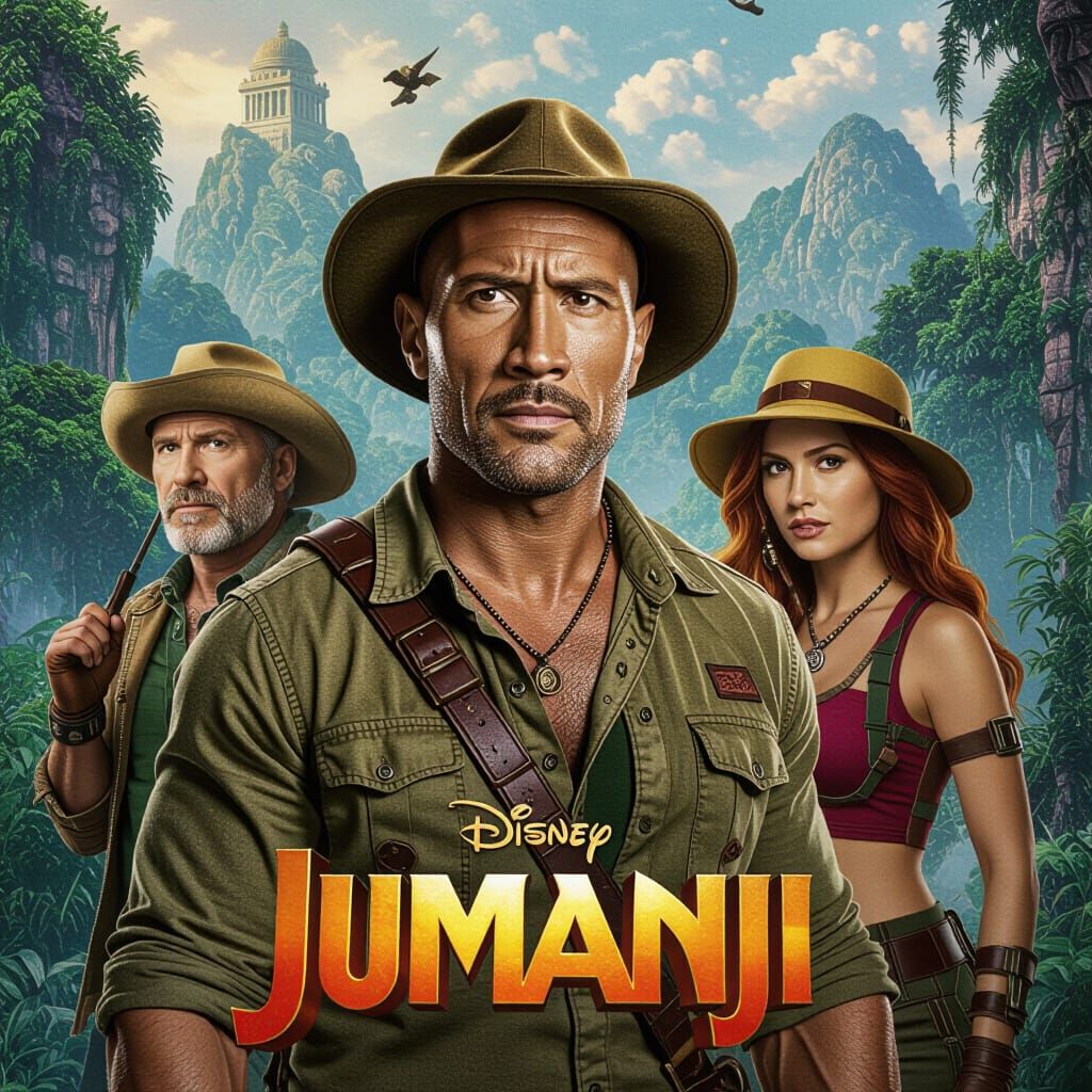 Jumanji Movie Poster with Artistic Realistic Characters