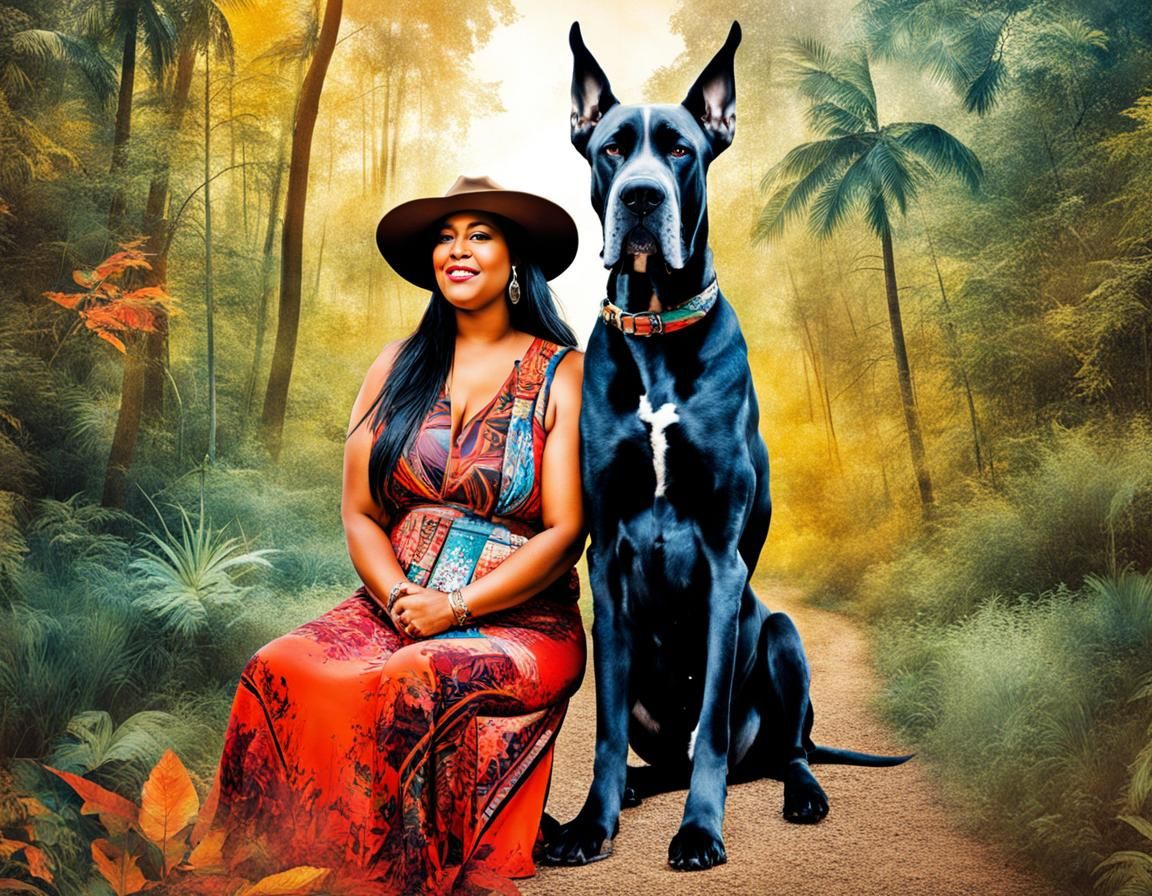 Stencil Art of Woman and Great Dane