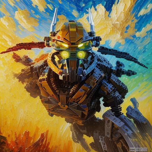 Lego Bionicle Robot in Neo-Impressionist Style