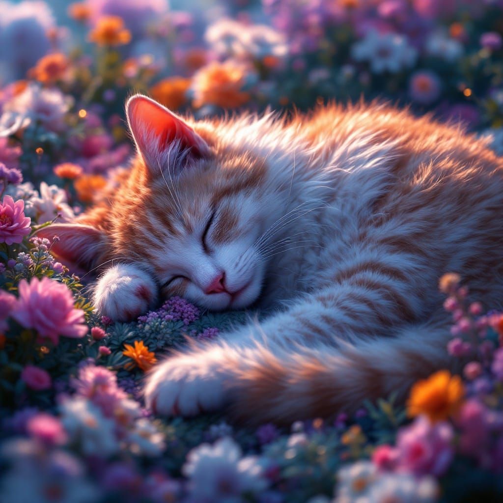 Serene Feline Form in a Vibrant, Dreamlike World