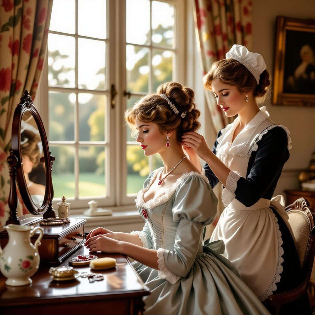 Regency Gentlewoman Adorned in Lavish Bedroom