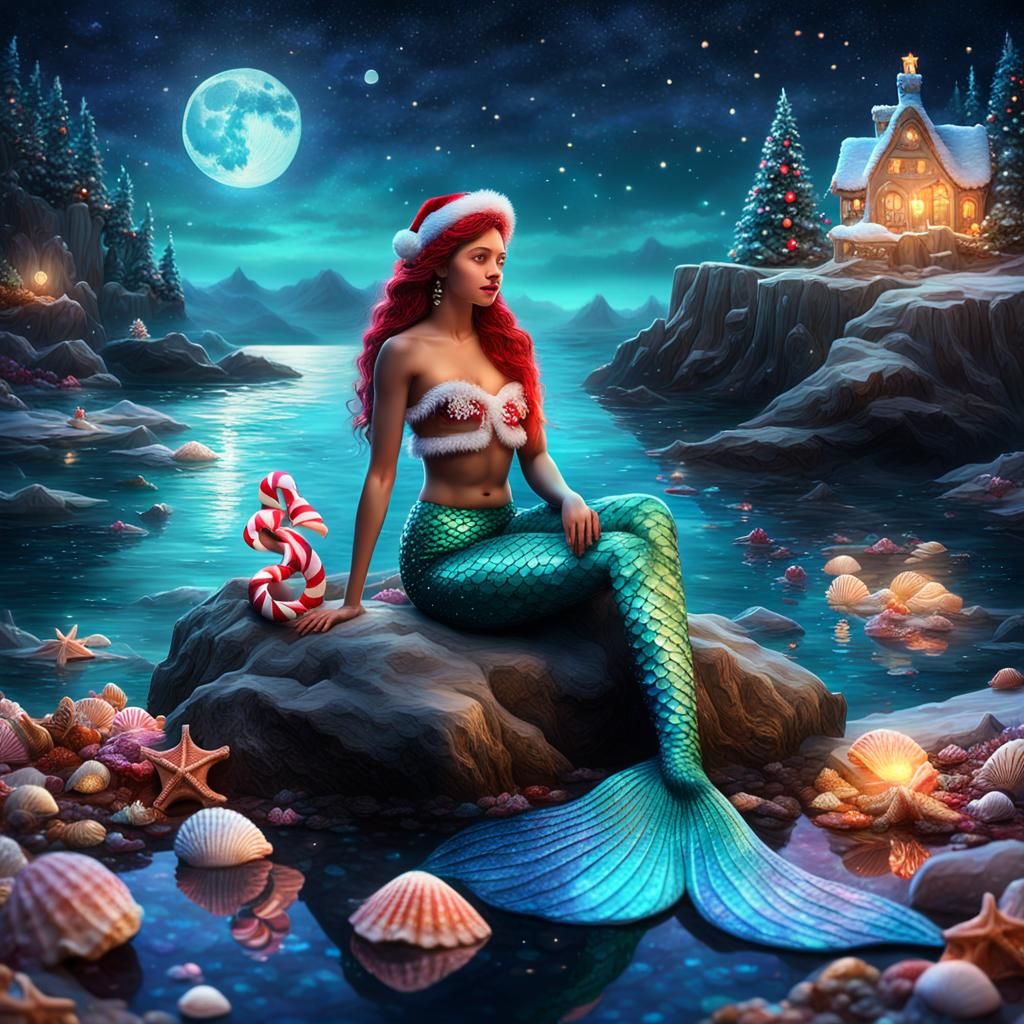 Mermaid in Christmas Outfit in Winter Wonderland