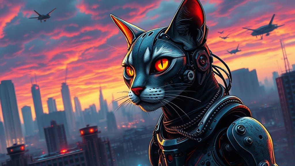Cyberpunk Terminator Cat 8K Wallpaper Masterpiece in Grunge ...