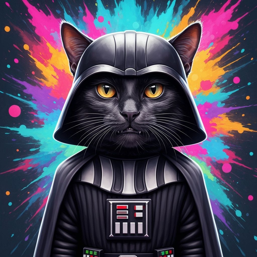 Black Cat in Darth Vader Costume - Hyperrealistic Splash Art