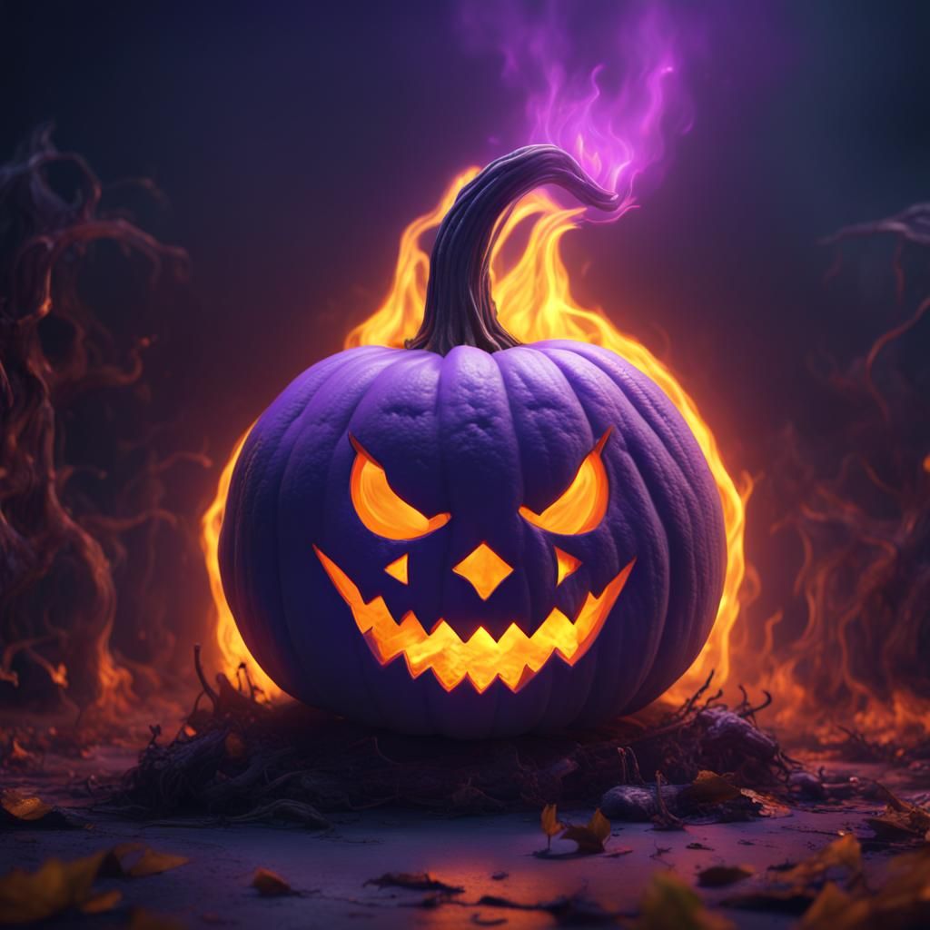 Scary Pumpkin with Ultra Violet Flame
