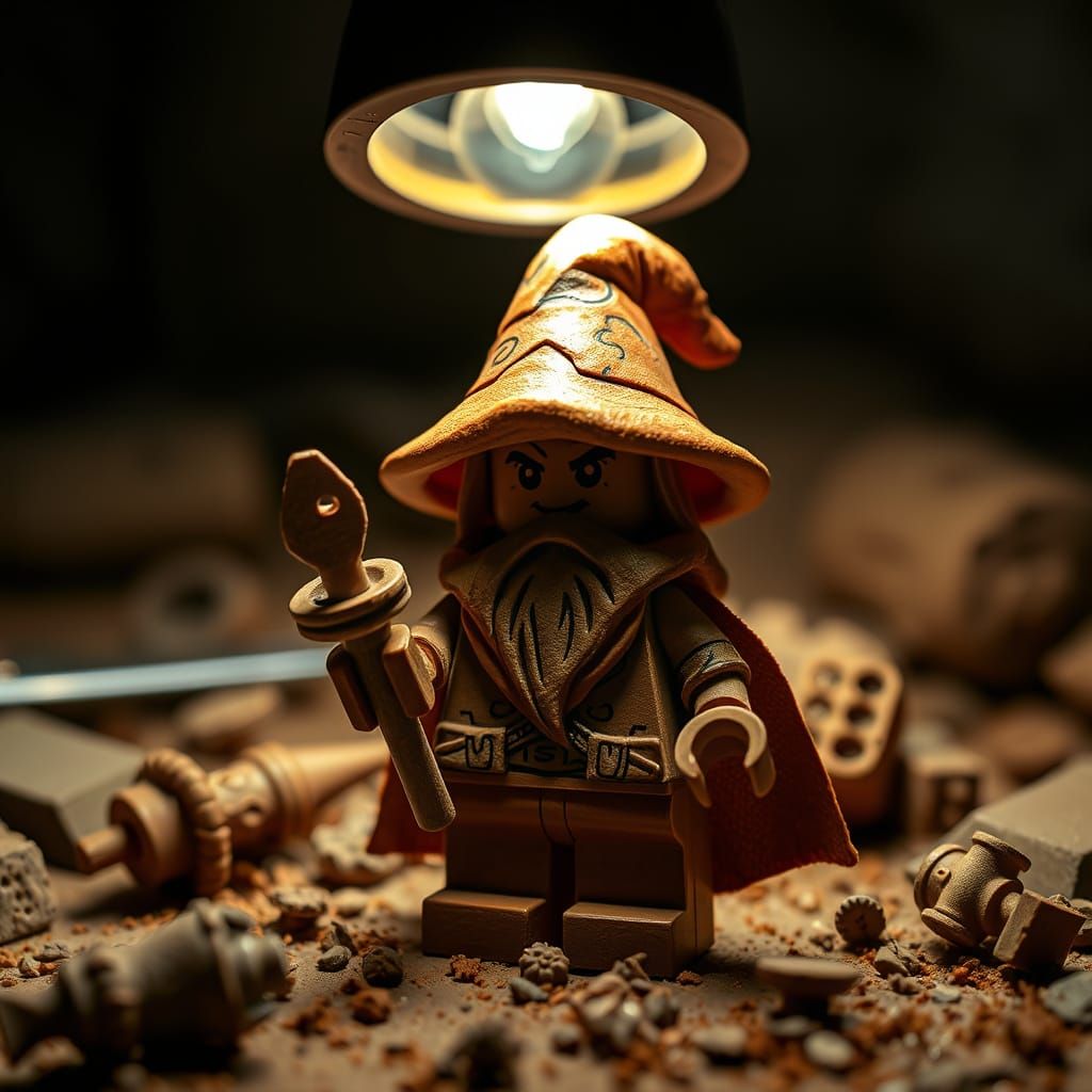 Engraved Clay Wizard Minifigure in Chiaroscuro Lighting
