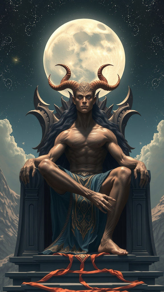 Muscular Mind Flayer on Throne Under Crescent Moon