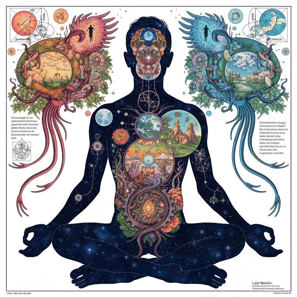 Bioluminescent Meditative Figure in Psychedelic Art Style