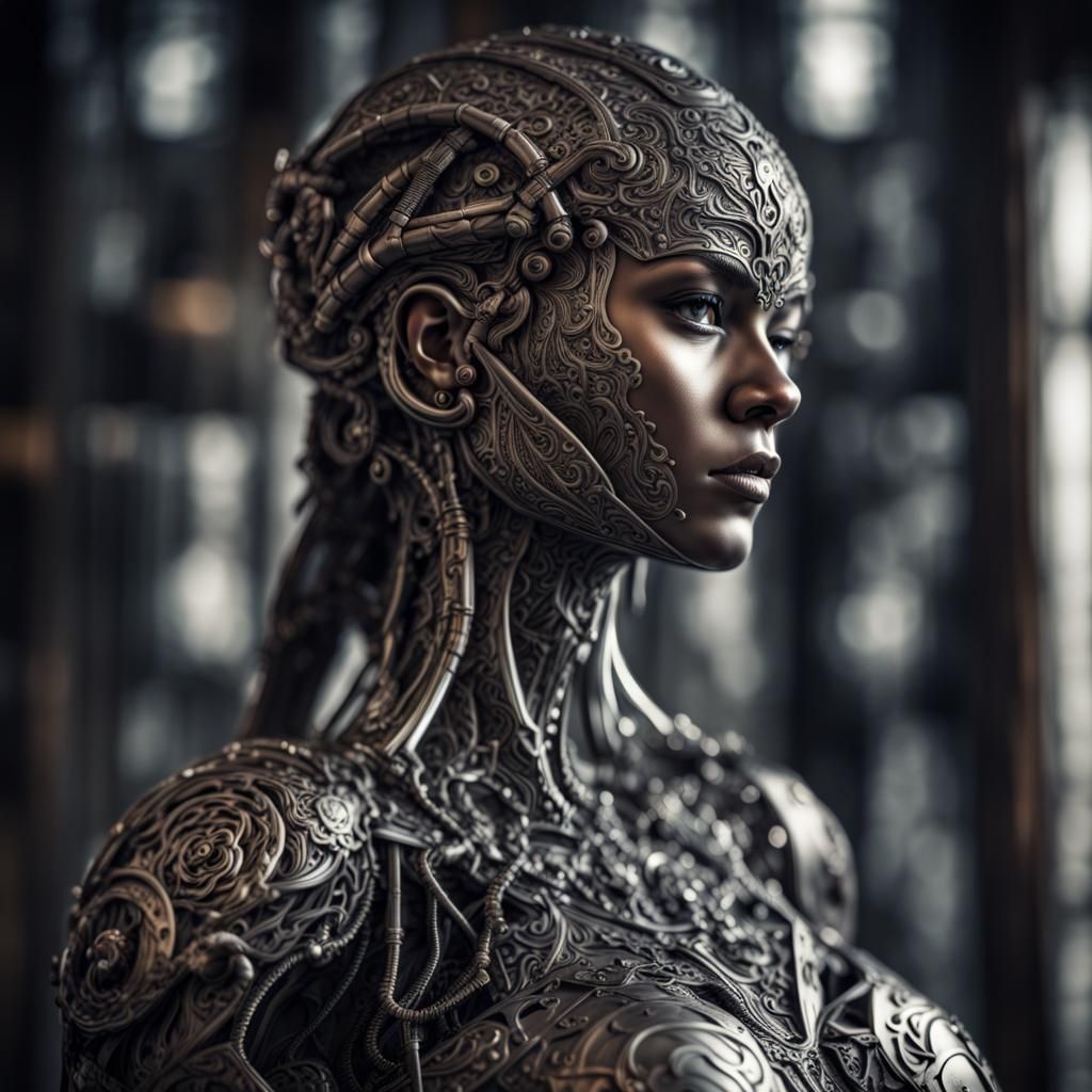 Hyperrealistic Metal Woman with Intricate Details