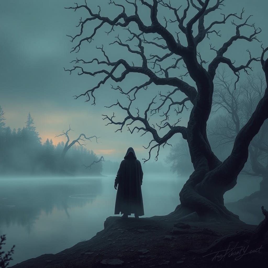 Mystical Lake Scene in a Dreamlike, Surrealist Style