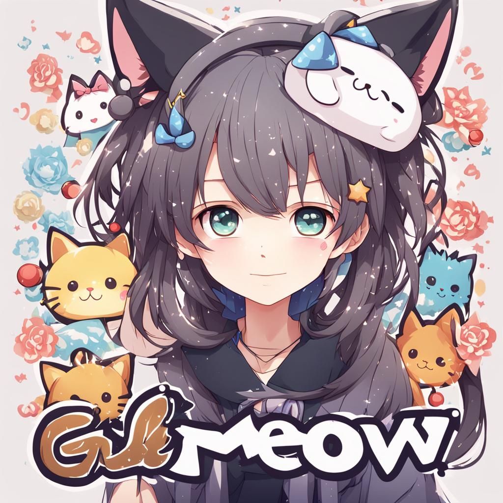 Anime Girl with Cat Ears Says Meow