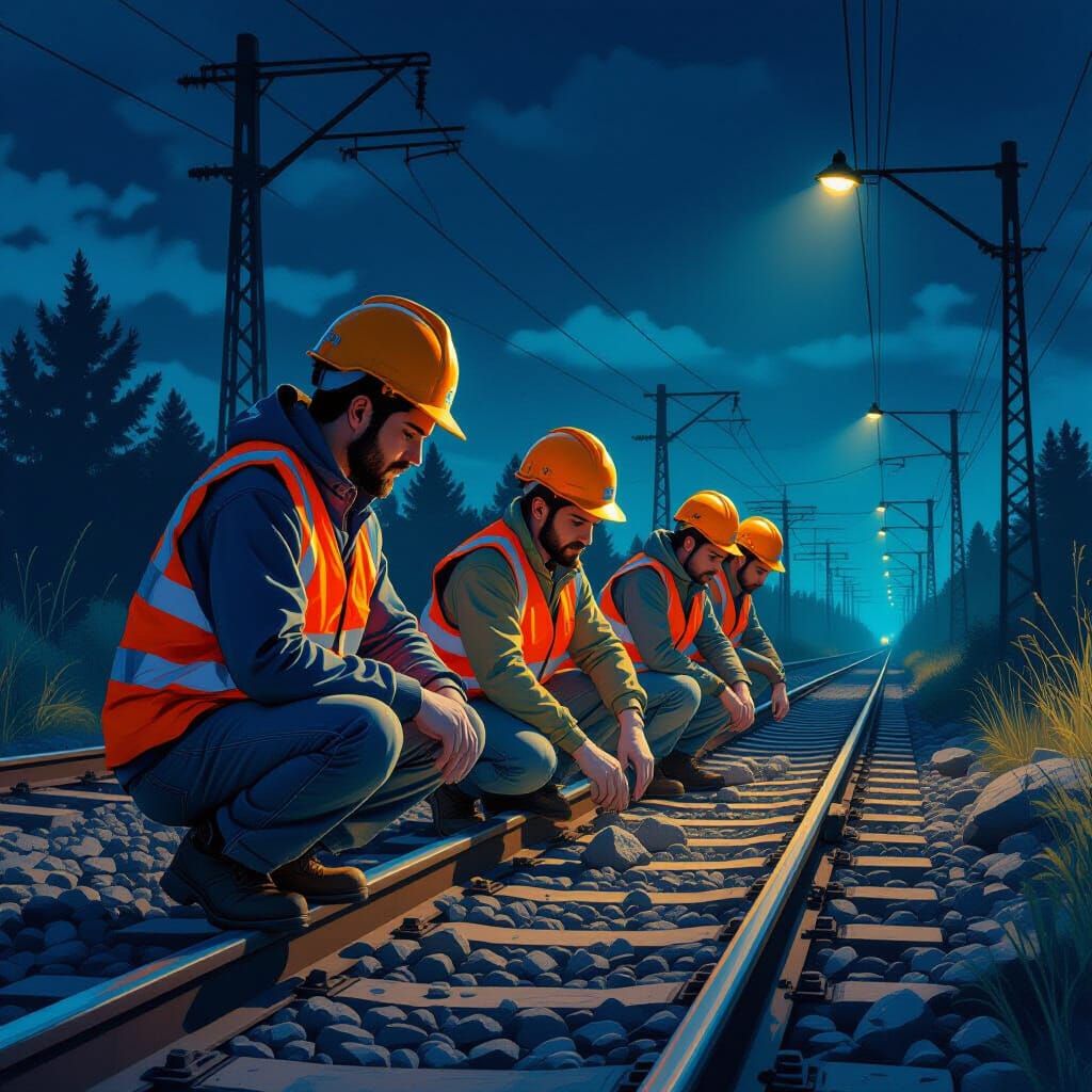 Geologists Sampling Rocks at Night in Hyperrealistic Style