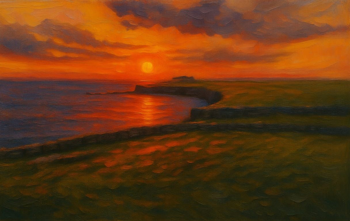 Aran Islands Sunset: Post-Impressionist Oil Painting