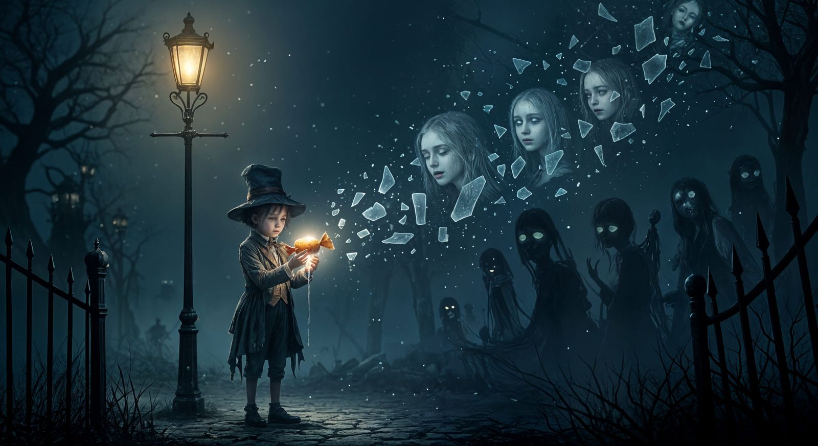 Ethereal Halloween Night Child With Glowing Candy