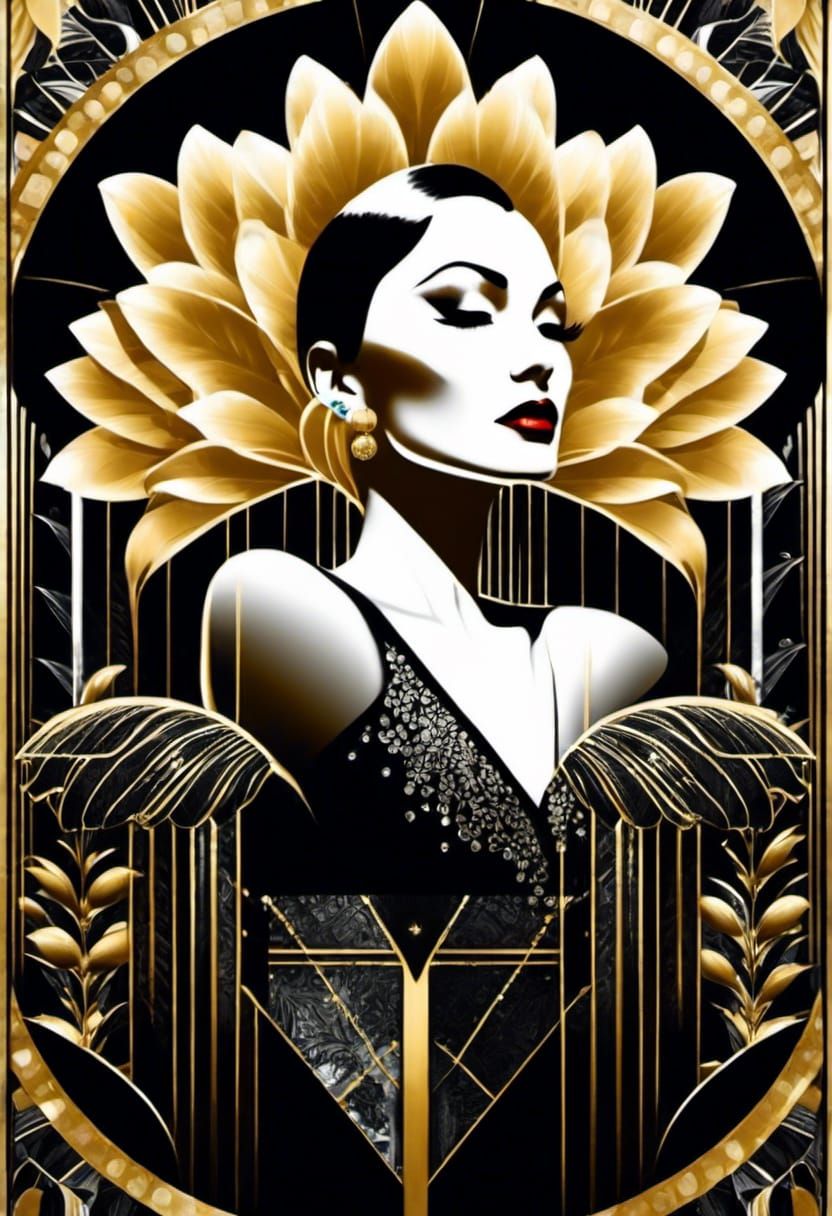 Art Deco Singer with Floral Tattoo in Geometric Style