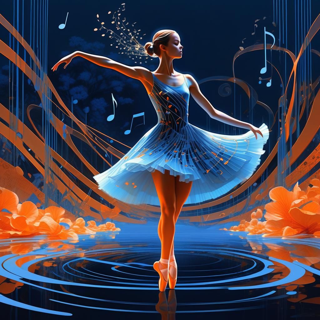 Bioluminescent Ballerina Dancing with Music Notes Dress