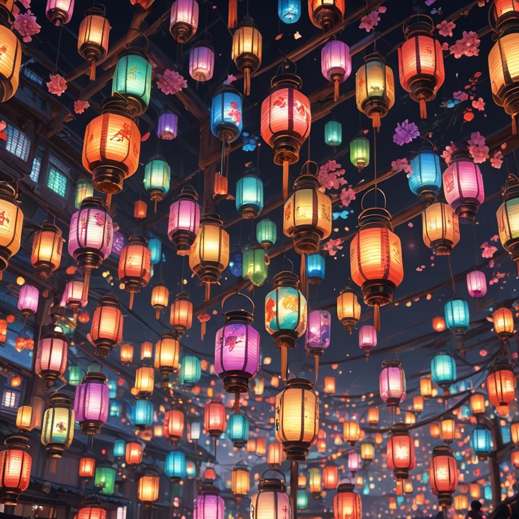 Colorful Lanterns in Detailed 3D Anime Art