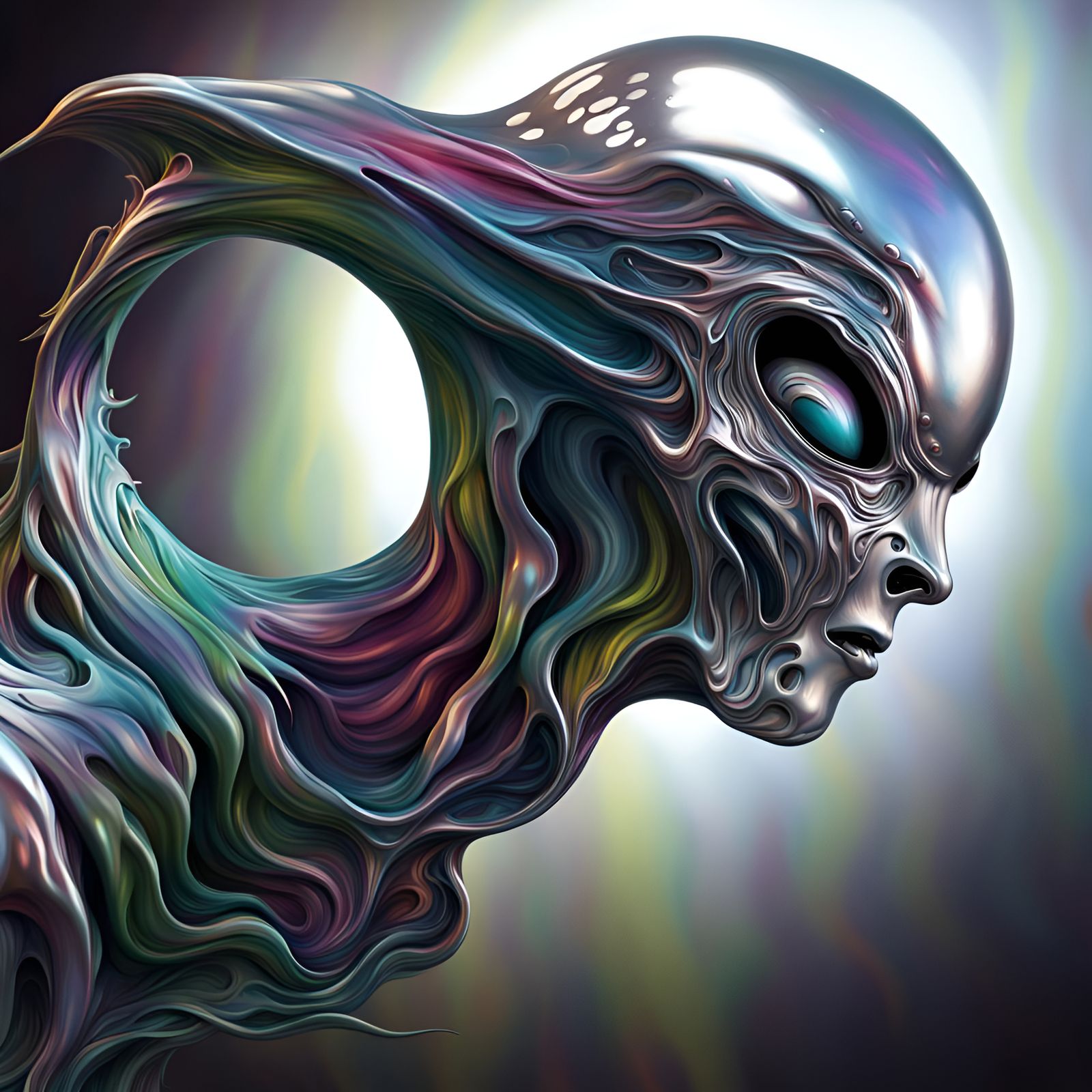 Chrome Alien with Curvy Waves in Graffiti Art Style