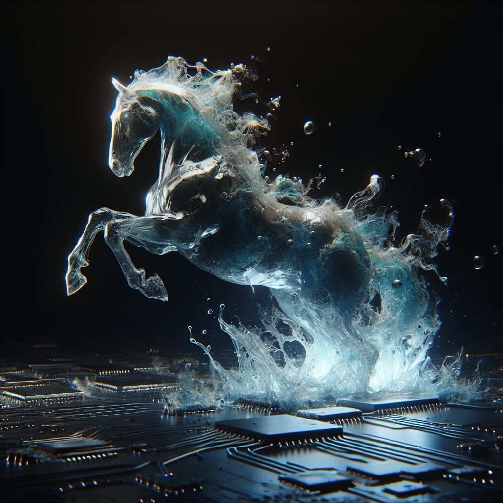 Rearing Liquid Plasma Horse Emerging from Circuit Board