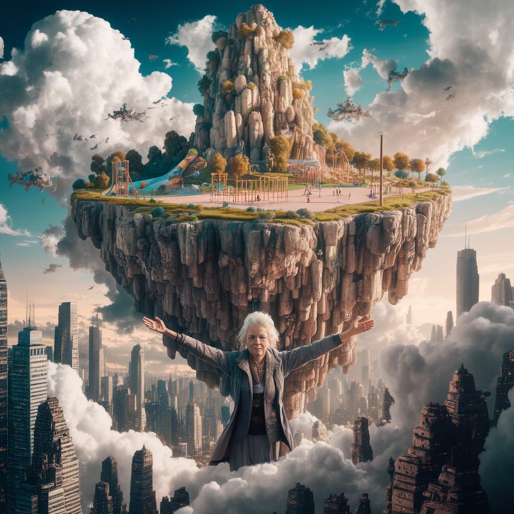 Floating Island Held Aloft in Cinematic Style