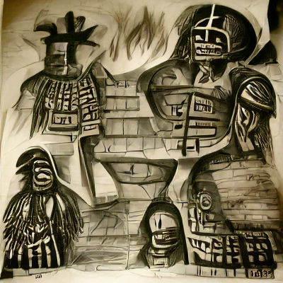 Aztec Temple Scene with Christian Influence