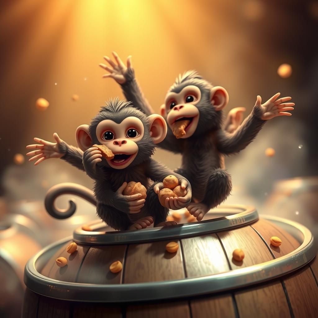 (Cute Adorable Chibi Flying Monkeys eating monkey bread and monkey nuts Having Fun In A Barrel Of Monkeys:1.5)
(Insanel...