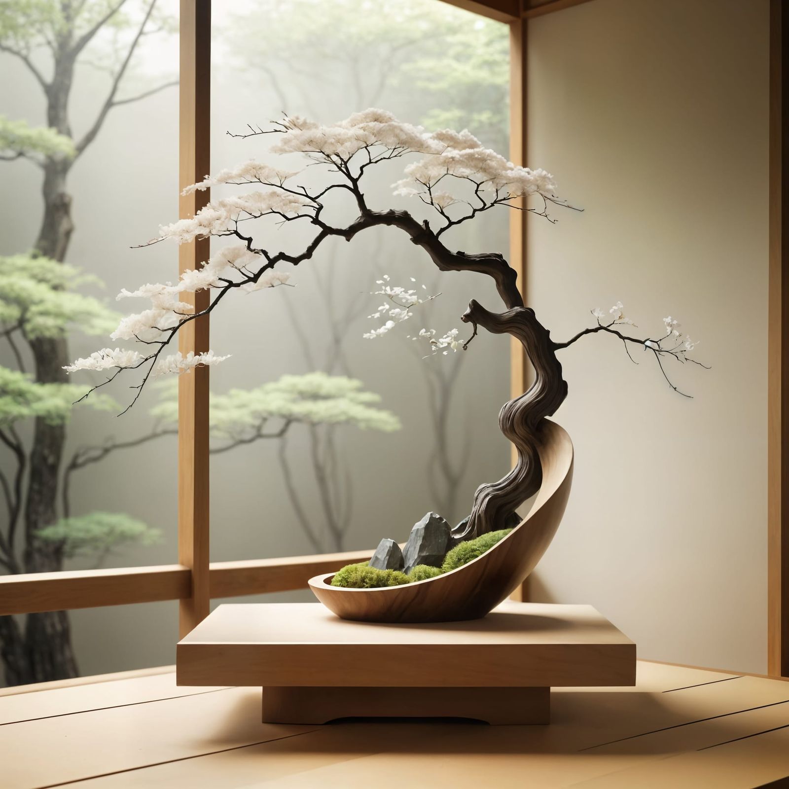 Surreal Zen Waves Sculpture in Japanese Minimalism