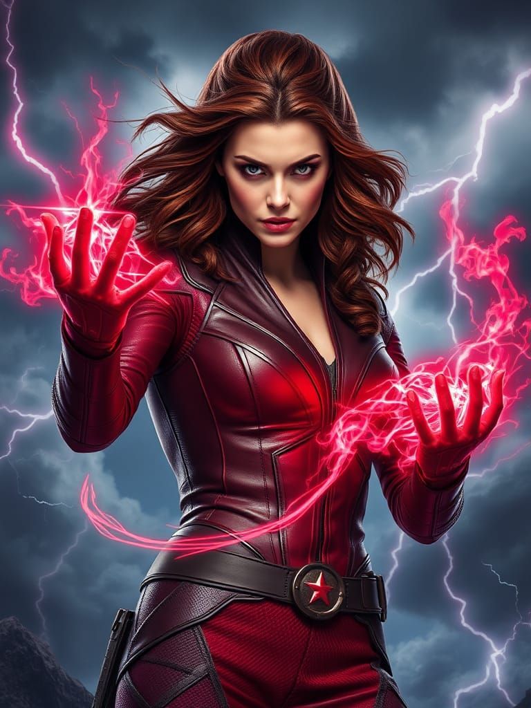 Scarlet Witch Channels Magic in Hyperrealistic Portrait