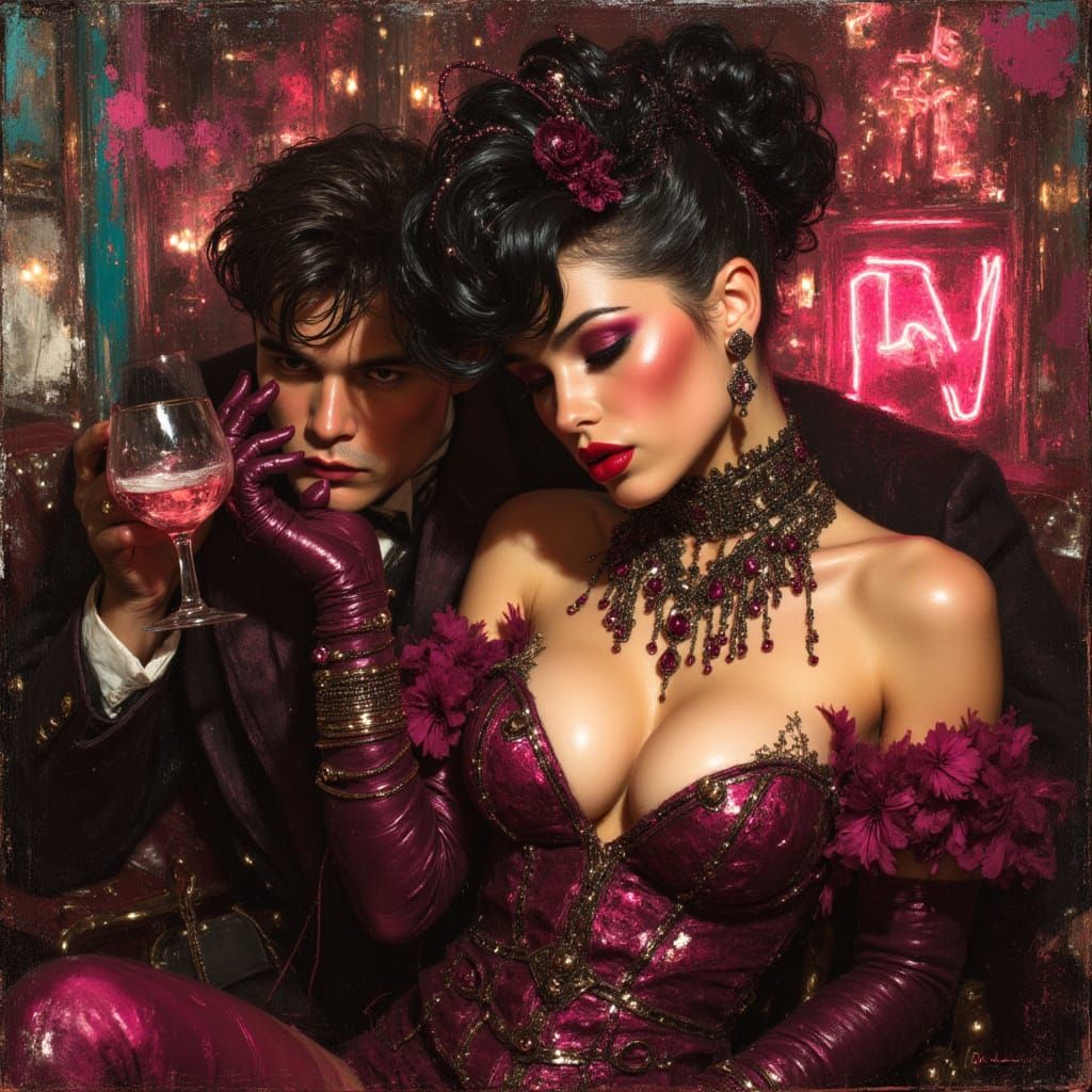 Moulin Rouge Scene in Impasto Oil Painting Style